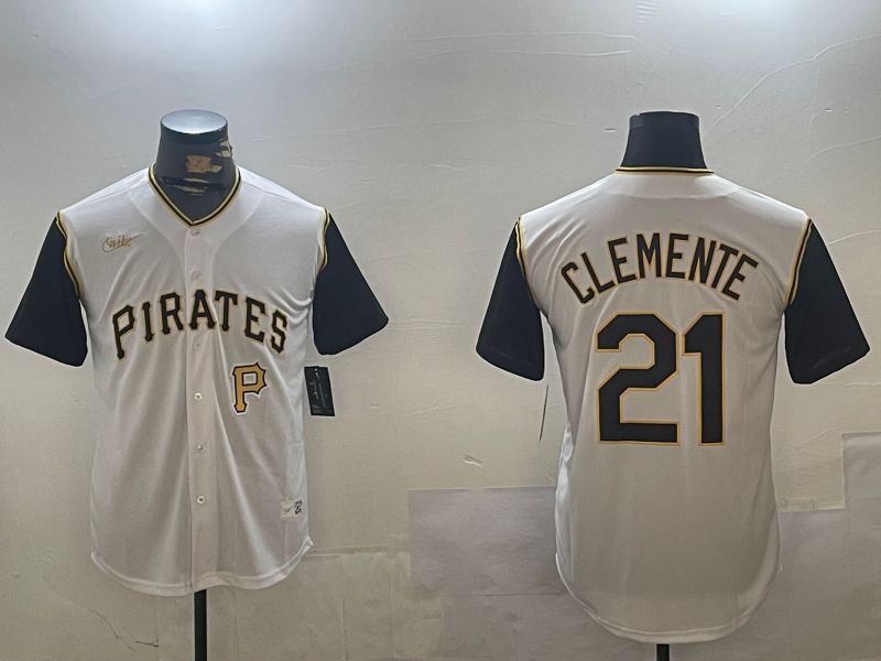 Men Pittsburgh Pirates #21 Clemente White Throwback Game 2024 Nike MLB Jersey style 3